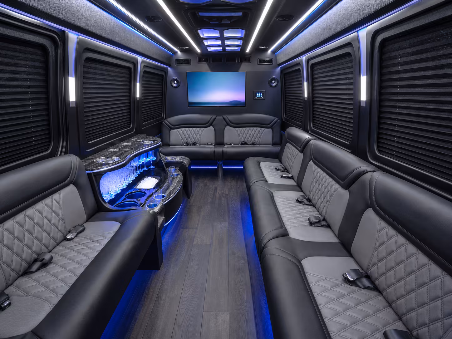 santa fe 18 passenger party bus inside